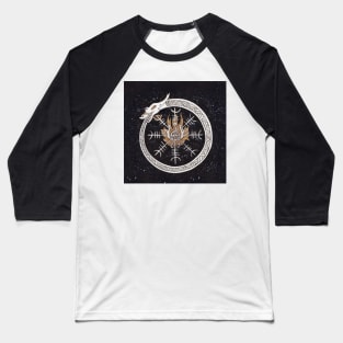 Loki Fire Aspect in the Circle of Jormungandr and the Helm of Awe. Victory and Sacrifice Symbols Baseball T-Shirt